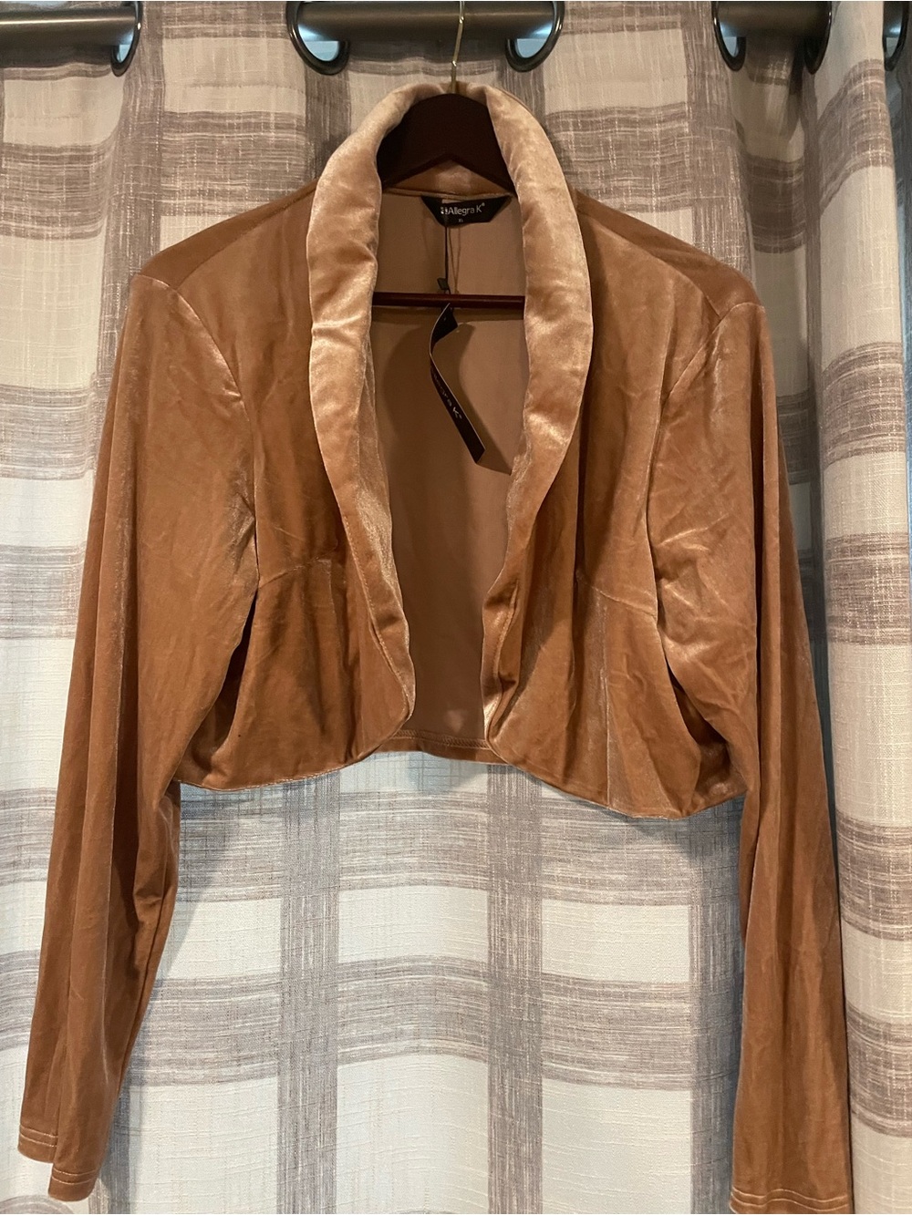 Allegra K Cropped Velvet Shawl Collar Blazer - Tan